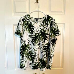 Hilary Radley Green Leaf Print Blouse